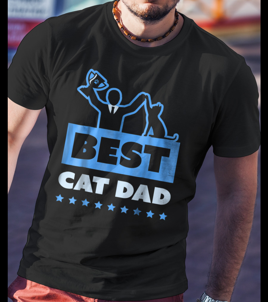 Best Cat Dad High Five Trophy Stars T-Shirt