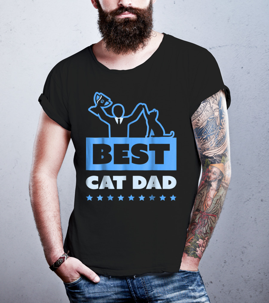 Best Cat Dad High Five Trophy Stars T-Shirt