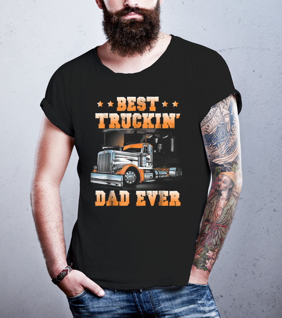 Best Truckin Dad Ever Big Rig USA Flag T-Shirt