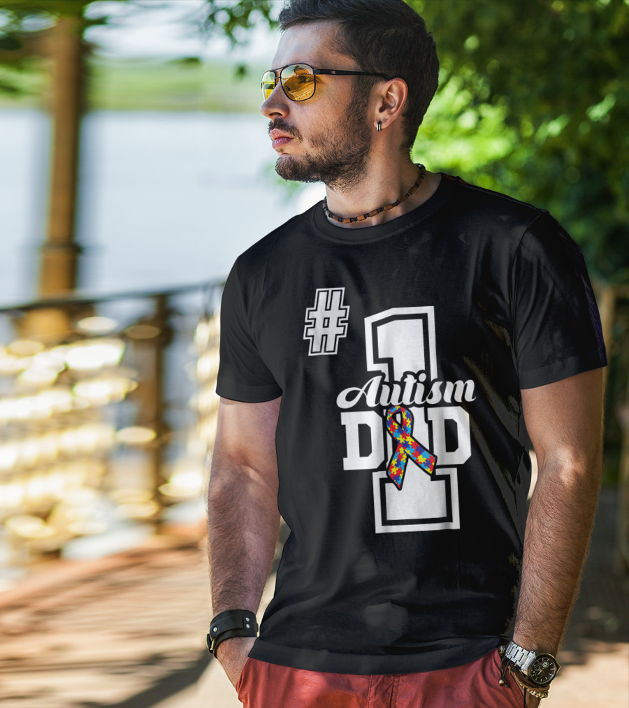 1 Autism Dad Autism Awareness Puzzle T-Shirt