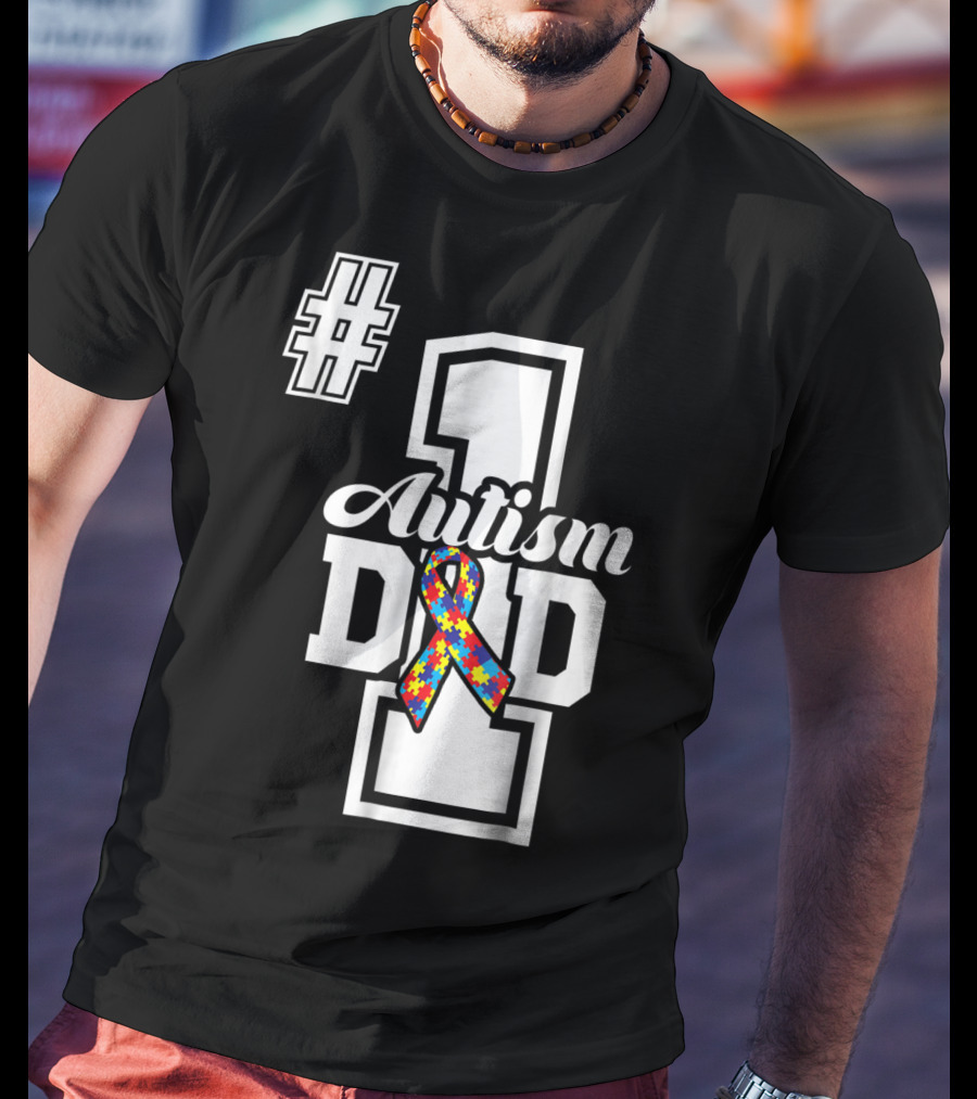 1 Autism Dad Autism Awareness Puzzle T-Shirt