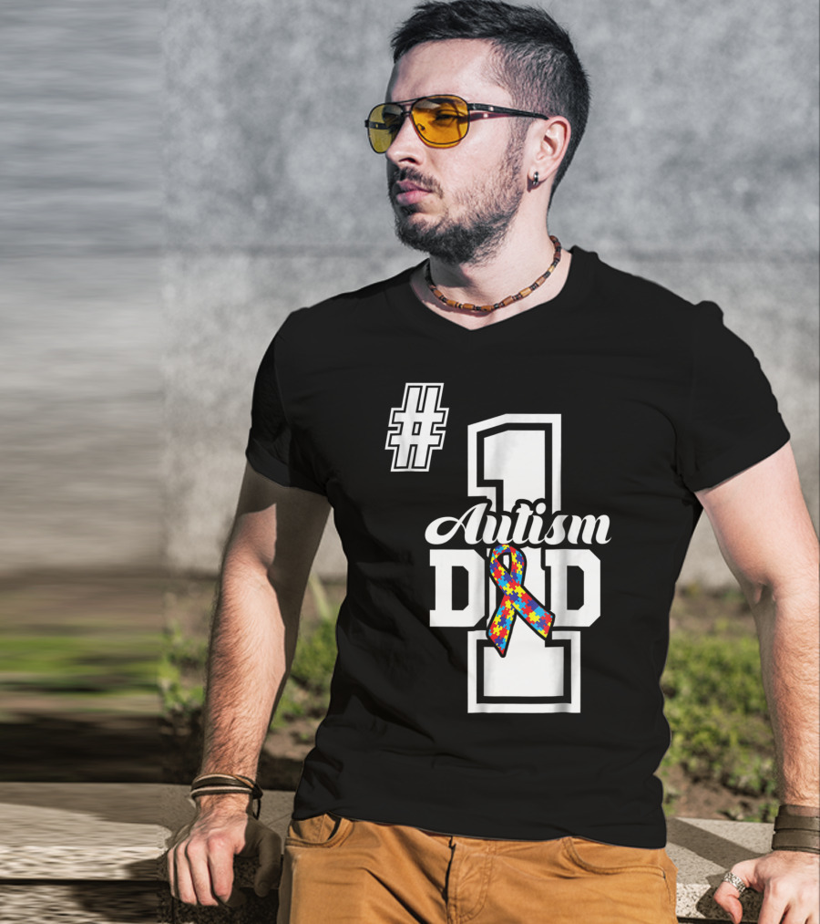1 Autism Dad Autism Awareness Puzzle T-Shirt