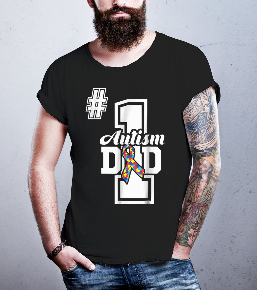 1 Autism Dad Autism Awareness Puzzle T-Shirt