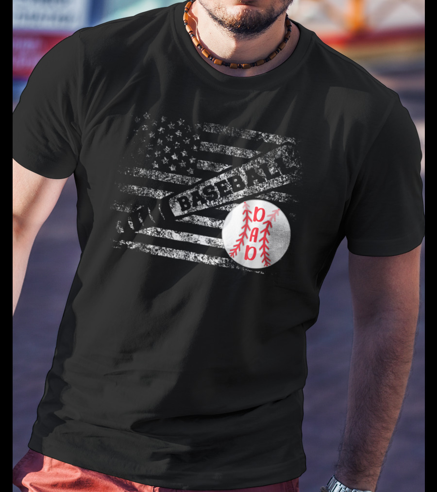 Baseball Dad American Flag With Bat And Ball T-Shirt