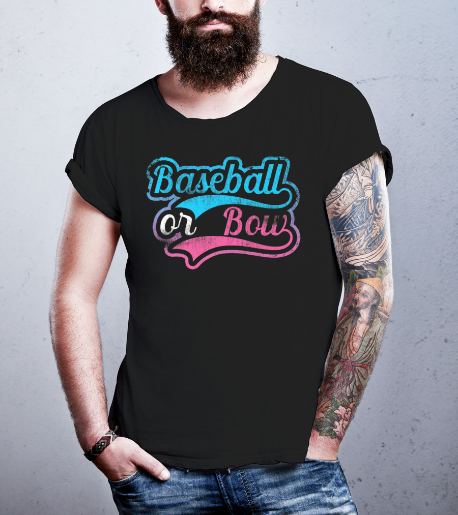 Baseball Or Bow Pregnancy Gender Reveal Baby T-Shirt