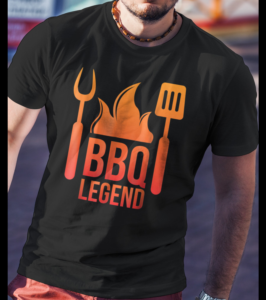 BBQ Legend Vintage Hot Barbecue Grill Grilling Dad Flame Fork Spatula T-Shirt