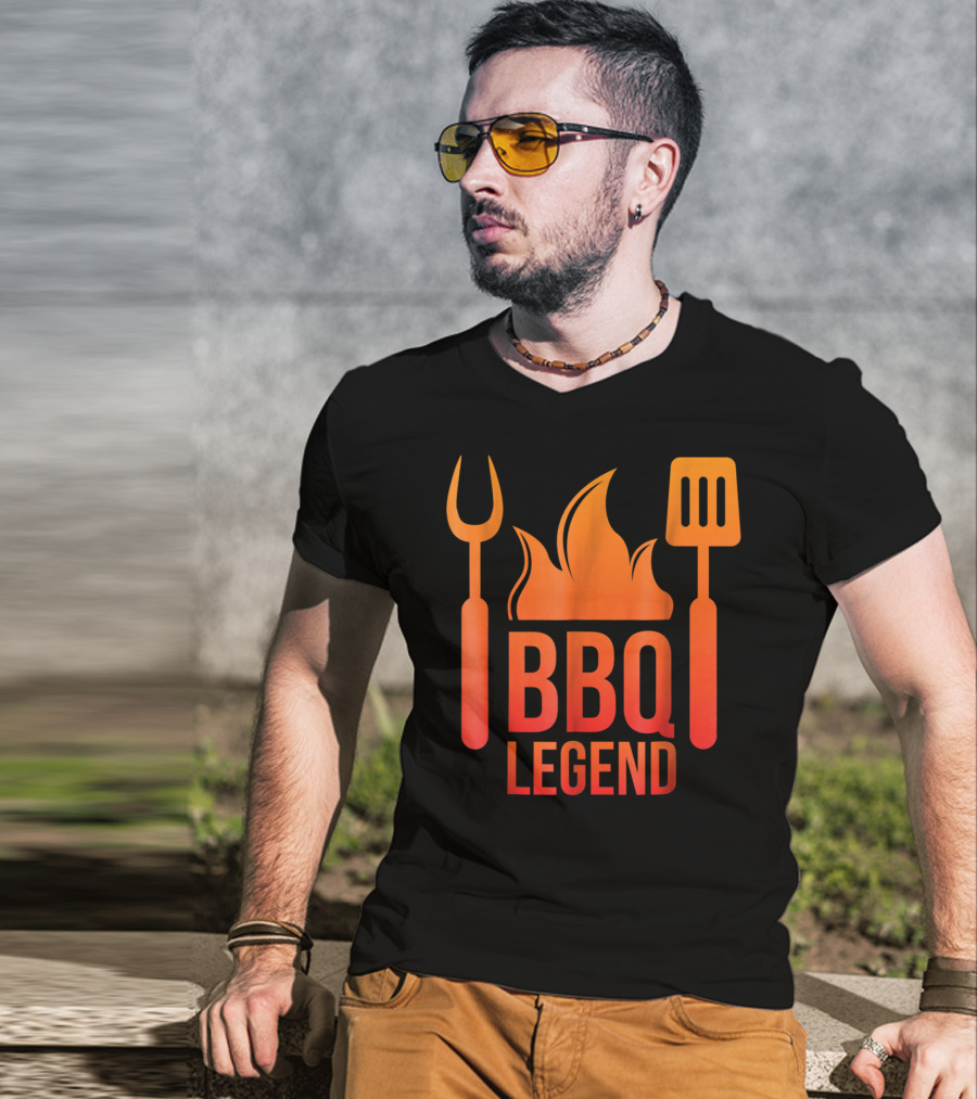 BBQ Legend Vintage Hot Barbecue Grill Grilling Dad Flame Fork Spatula T-Shirt