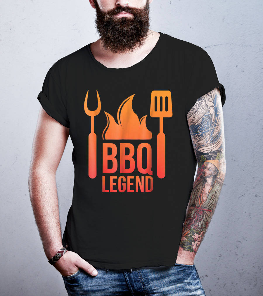 BBQ Legend Vintage Hot Barbecue Grill Grilling Dad Flame Fork Spatula T-Shirt