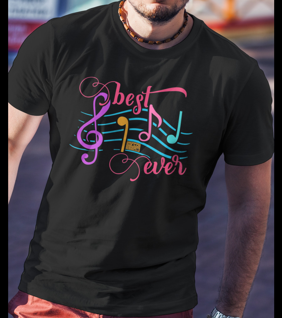 Best Dad Ever Music Notes Musical Papa Treble Clef Colorful T-Shirt