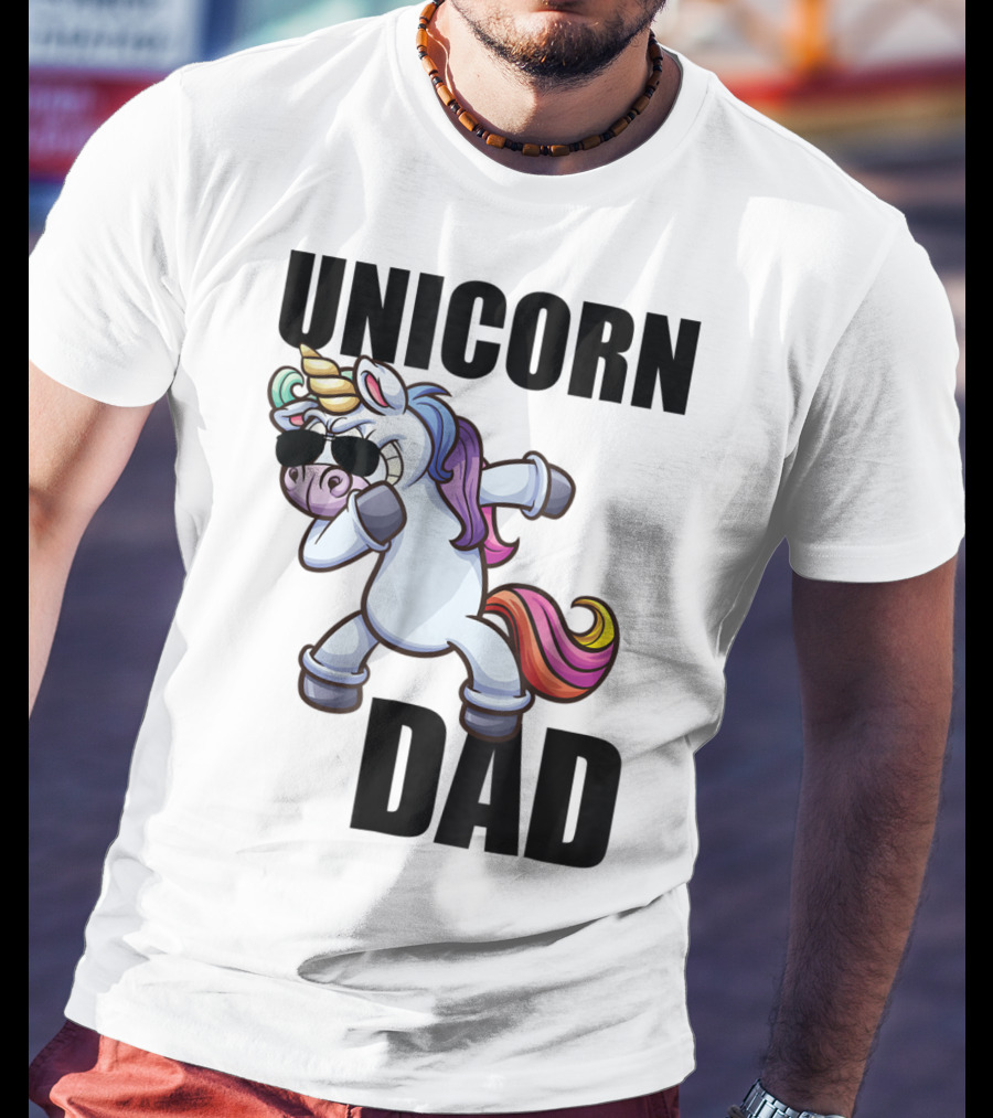 Unicorn Dad Dabbing With Sunglasses And Rainbow Mane T-Shirt