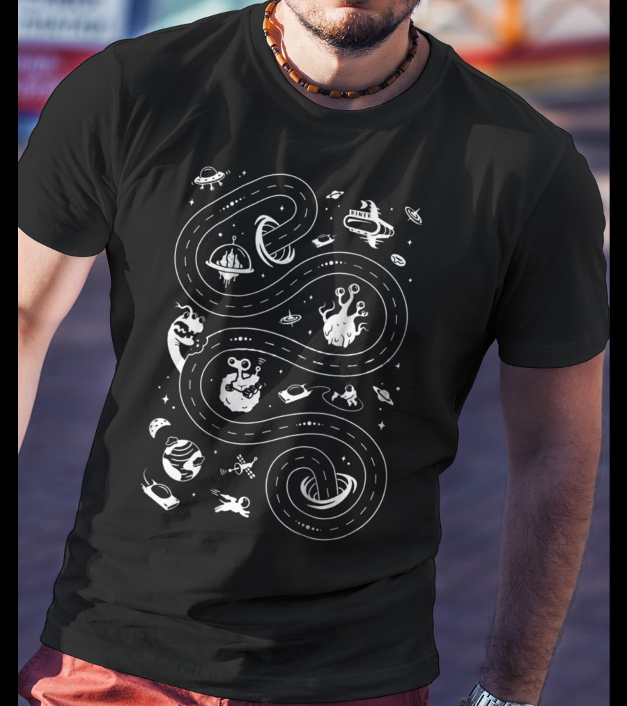 Dad Alien Race Track With Flying Saucers And Space Creatures T-Shirt