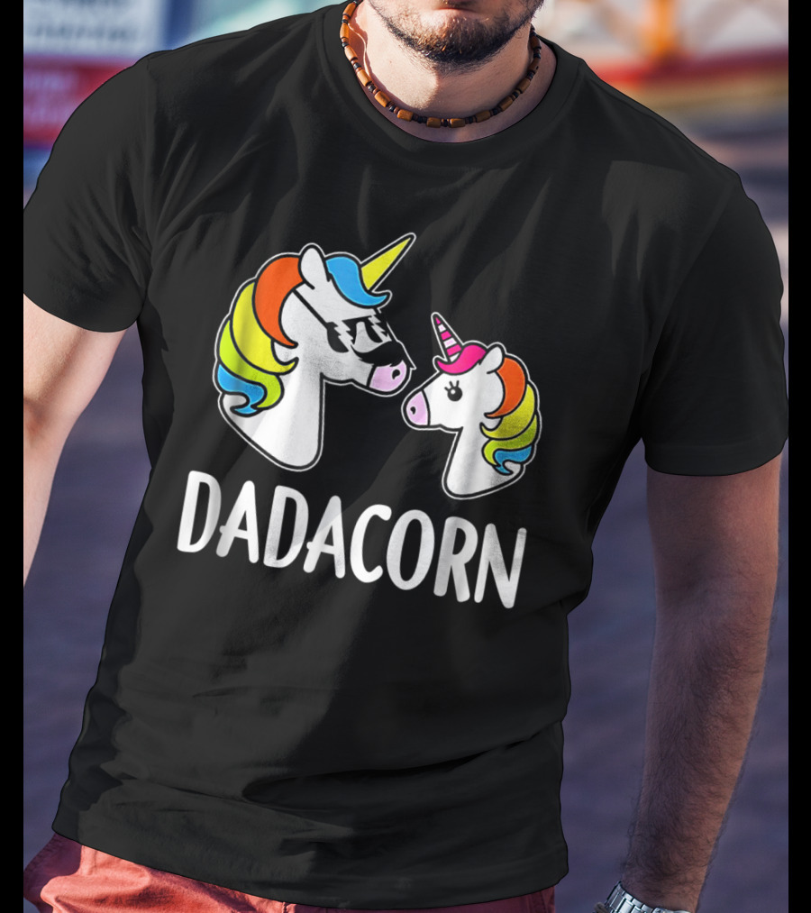 Dad Dadacorn With Baby Unicorn Rainbow Mane T-Shirt