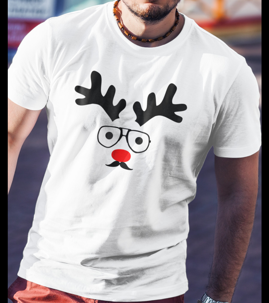 Dad Deer With Glasses And Red Nose Christmas New Year T-Shirt