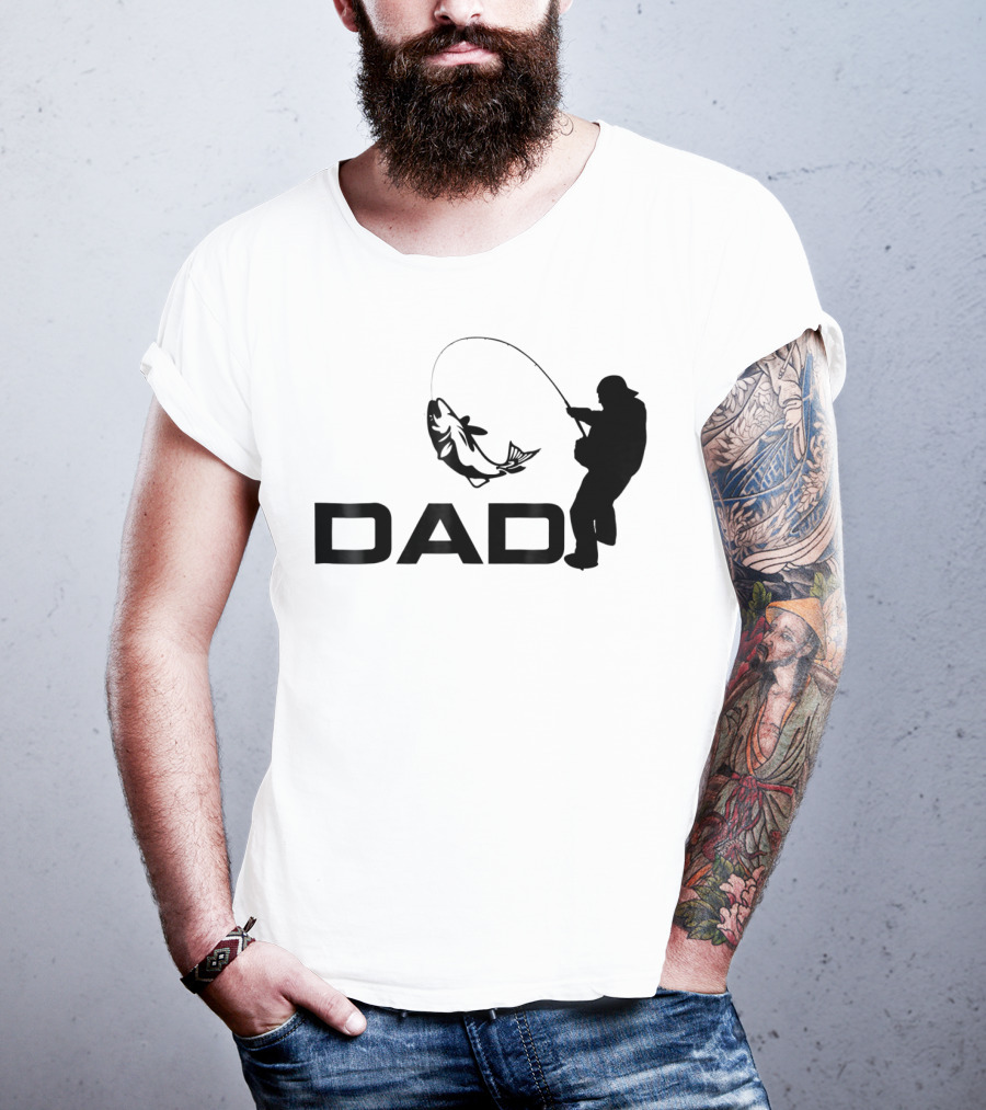 Dad Fishing Fisherman Silhouette Catching Fish 031 T-Shirt