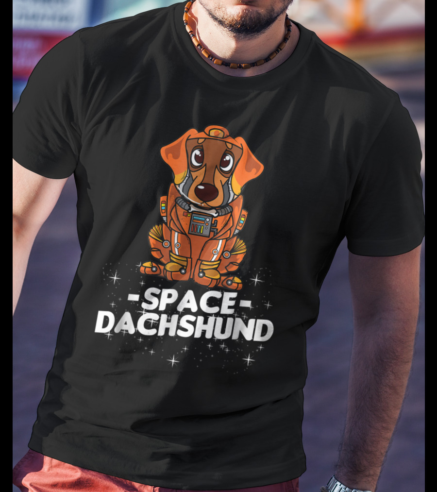 Space Dachshund In Orange Spacesuit With Stars T-Shirt