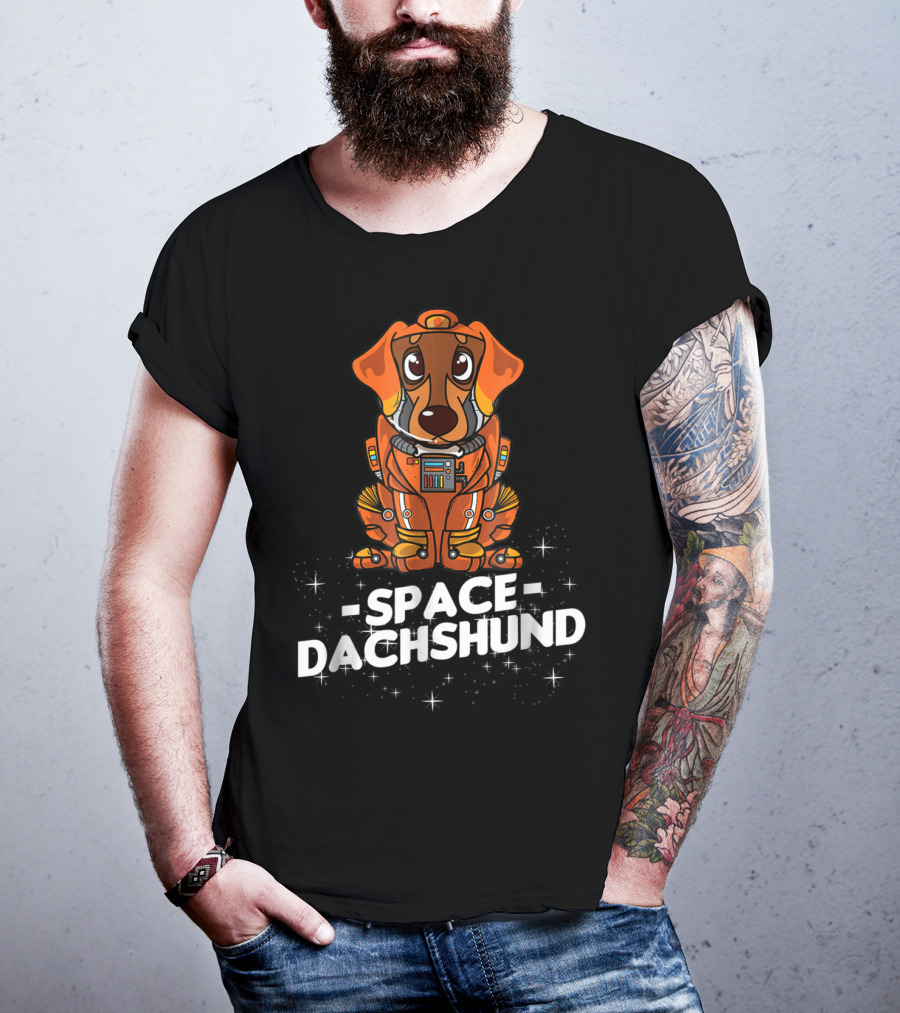 Space Dachshund In Orange Spacesuit With Stars T-Shirt