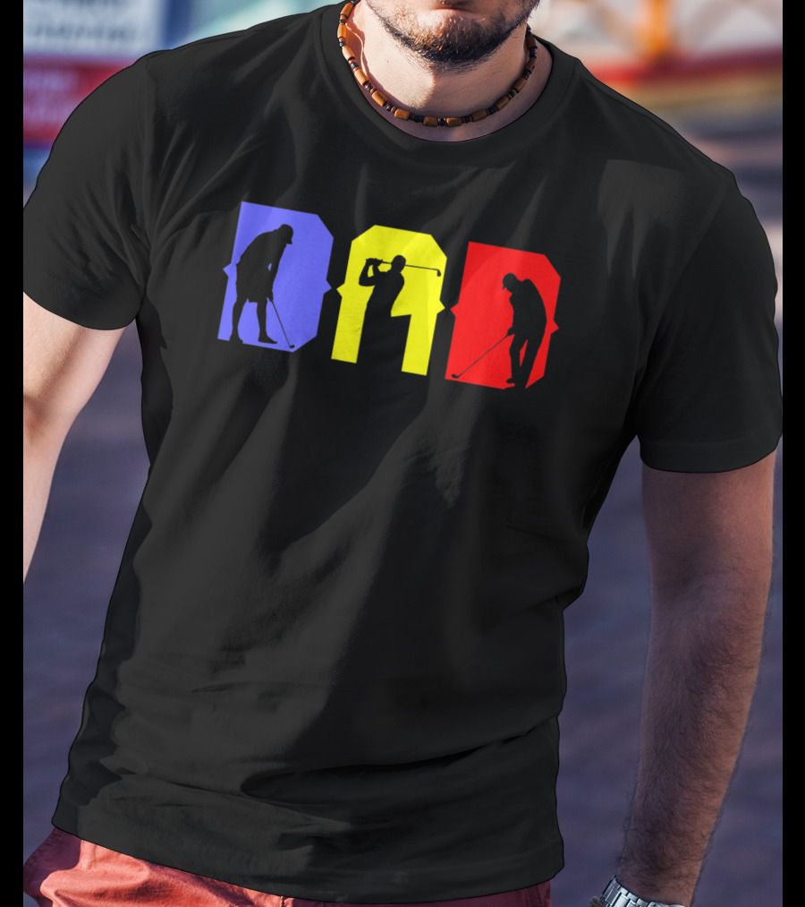 Dad Cool Golf Silhouette Blue Yellow Red T-Shirt