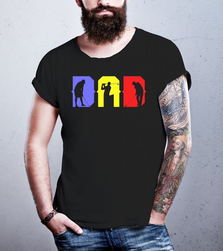 Dad Cool Golf Silhouette Blue Yellow Red T-Shirt