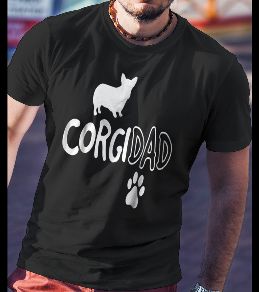 Corgi Dad Silhouette With Paw Prints T-Shirt