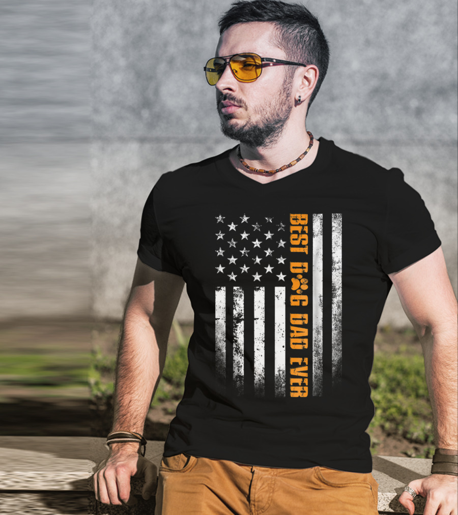 Best Dog Dad Ever American Flag Patriotic Tees83 T-Shirt