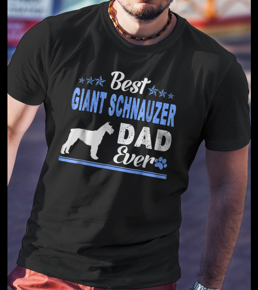 Best Giant Schnauzer Dad Ever Stars Blue Paw Prints T-Shirt