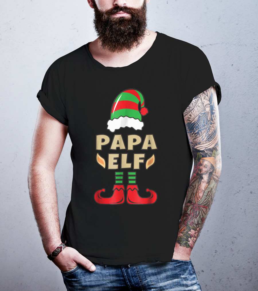 Papa Elf Christmas Elf Hat And Shoes T-Shirt