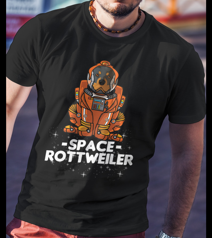 Space Rottweiler In Orange Space Suit With Stars T-Shirt