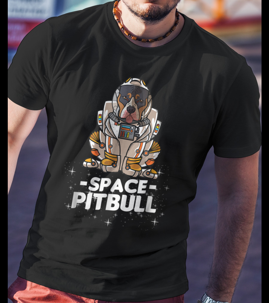 Christmas Space Pitbull In Astronaut Suit With Festive Graphics T-Shirt
