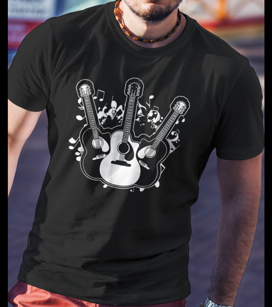 Acoustic Guitar Dad Rock Star Music Notes T-Shirt