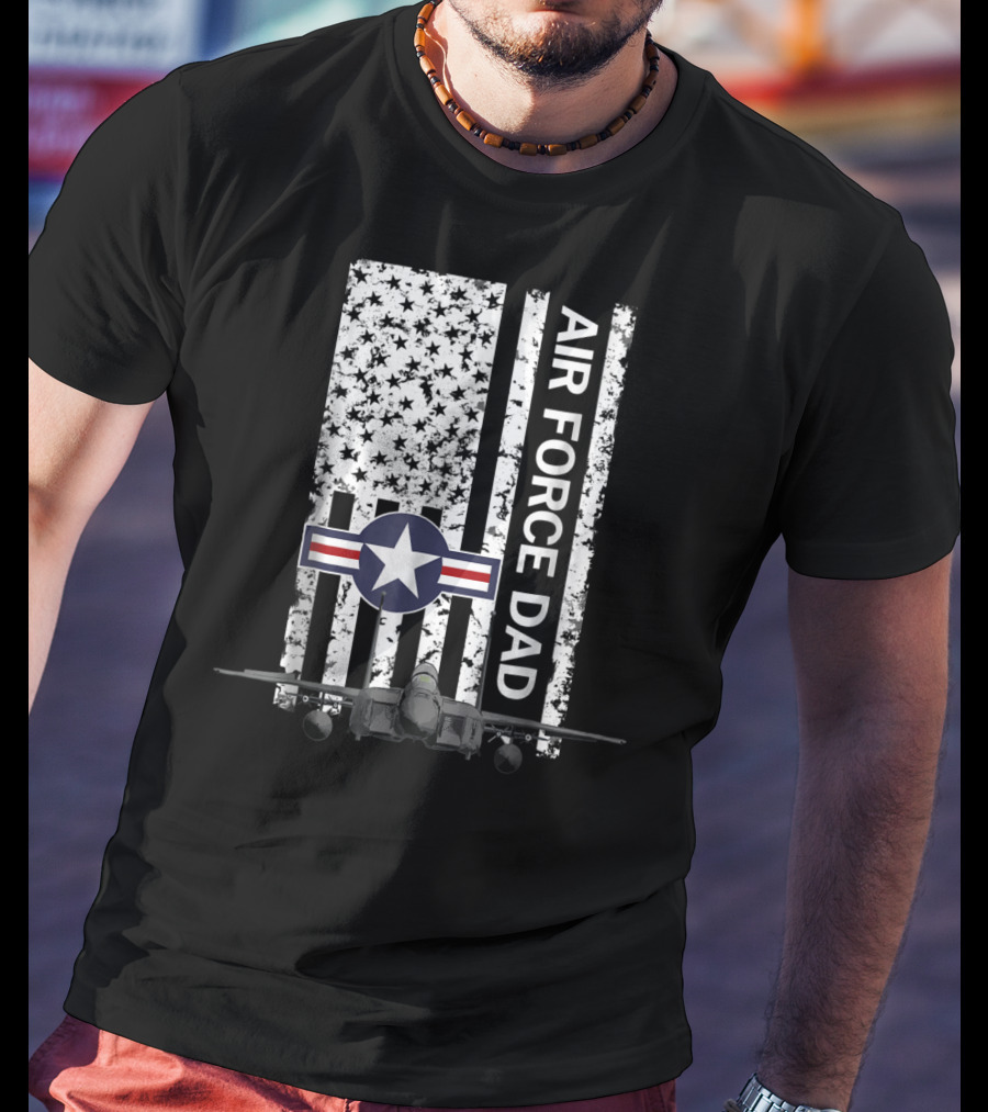 Air Force Dad Grunge Flag With F15 Jet And Star Emblem T-Shirt