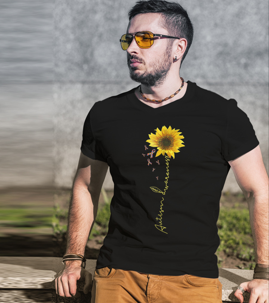 Autism Awareness Sunflower Puzzle Ribbon Kids69 T-Shirt