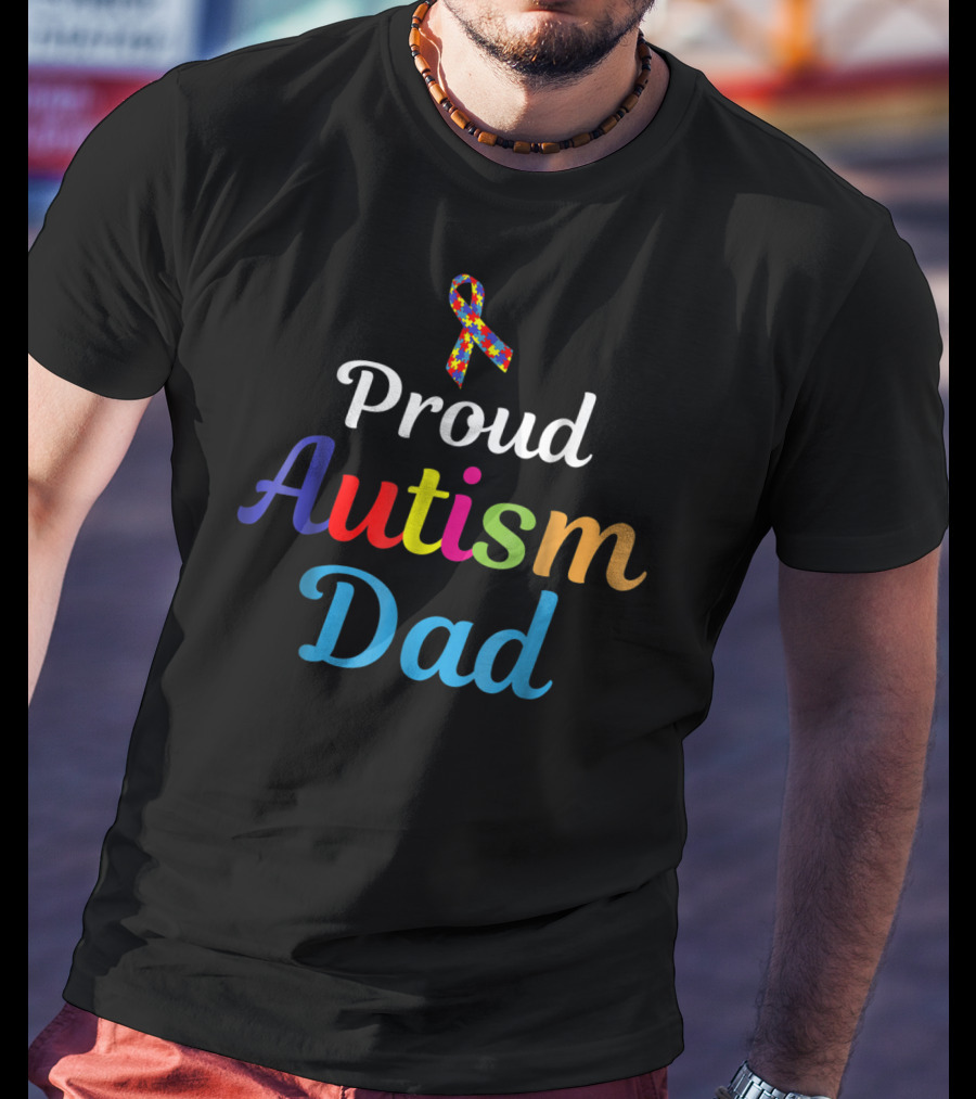 Proud Autism Dad Puzzle Ribbon Support Grandpa Papa T-Shirt