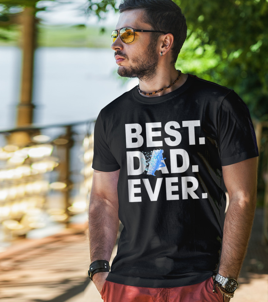 Best Dad Ever Running Motivational Blue Splash T-Shirt