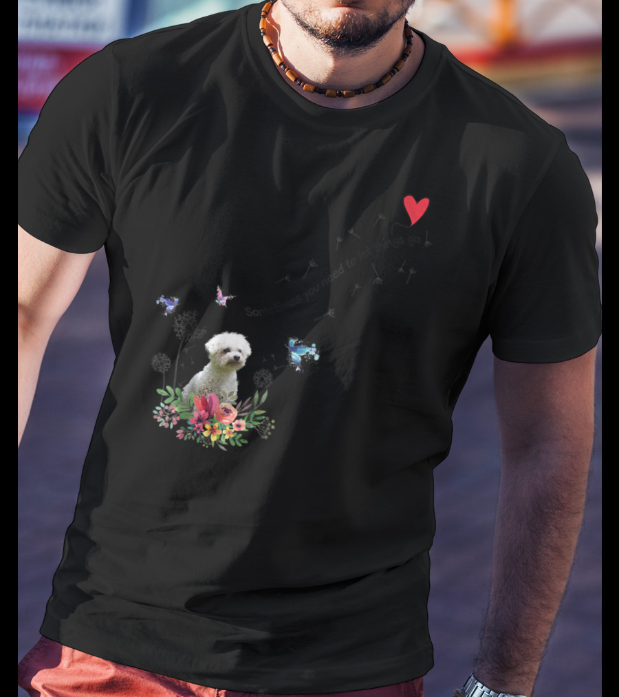 Bichon Frise Let Things Go Kids68 Butterfly Flowers Heart T-Shirt