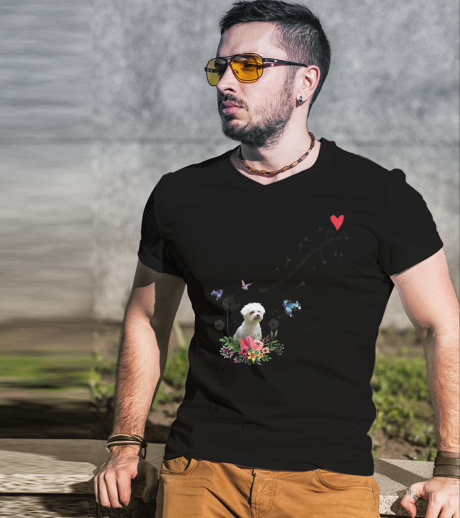 Bichon Frise Let Things Go Kids68 Butterfly Flowers Heart T-Shirt
