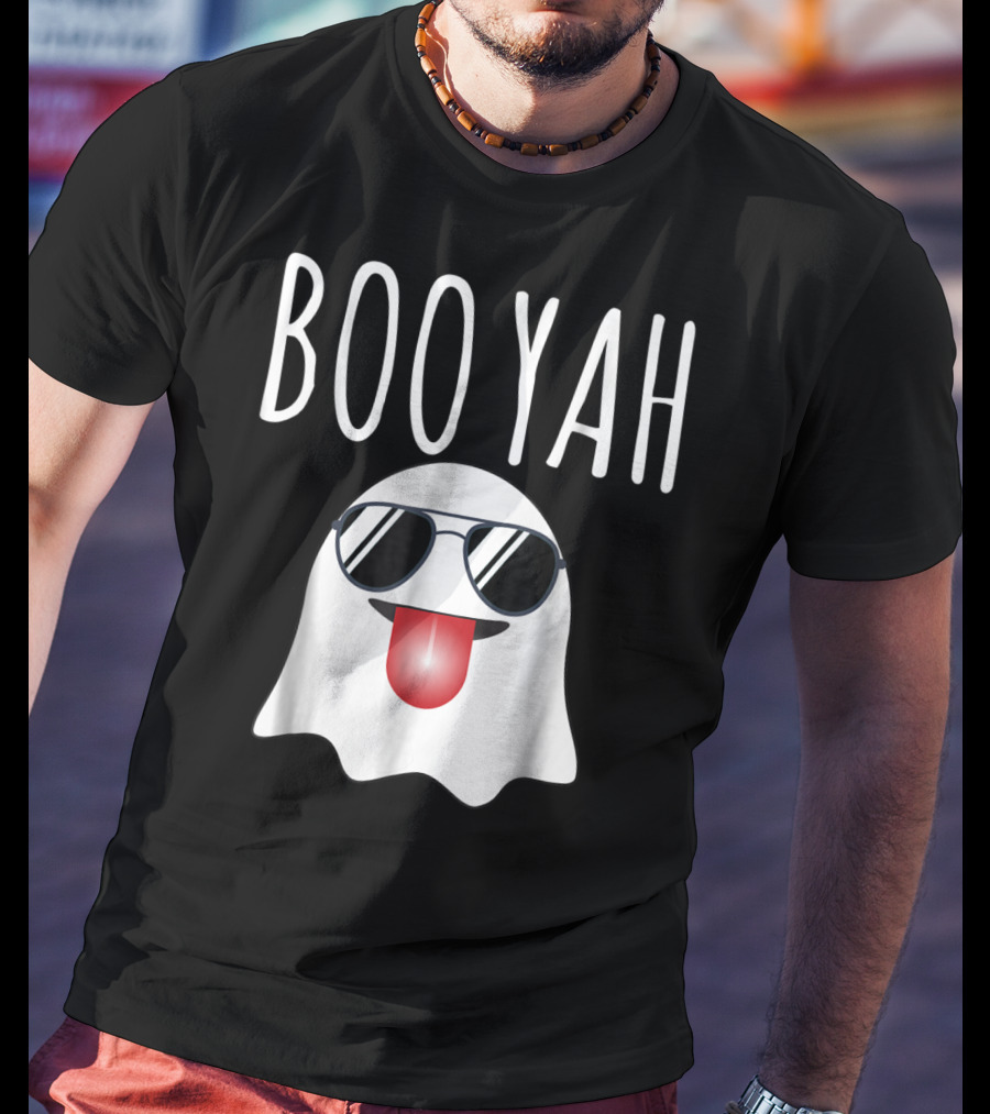 BOO YAH Funny Halloween Dad Ghost With Sunglasses And Tongue Out T-Shirt