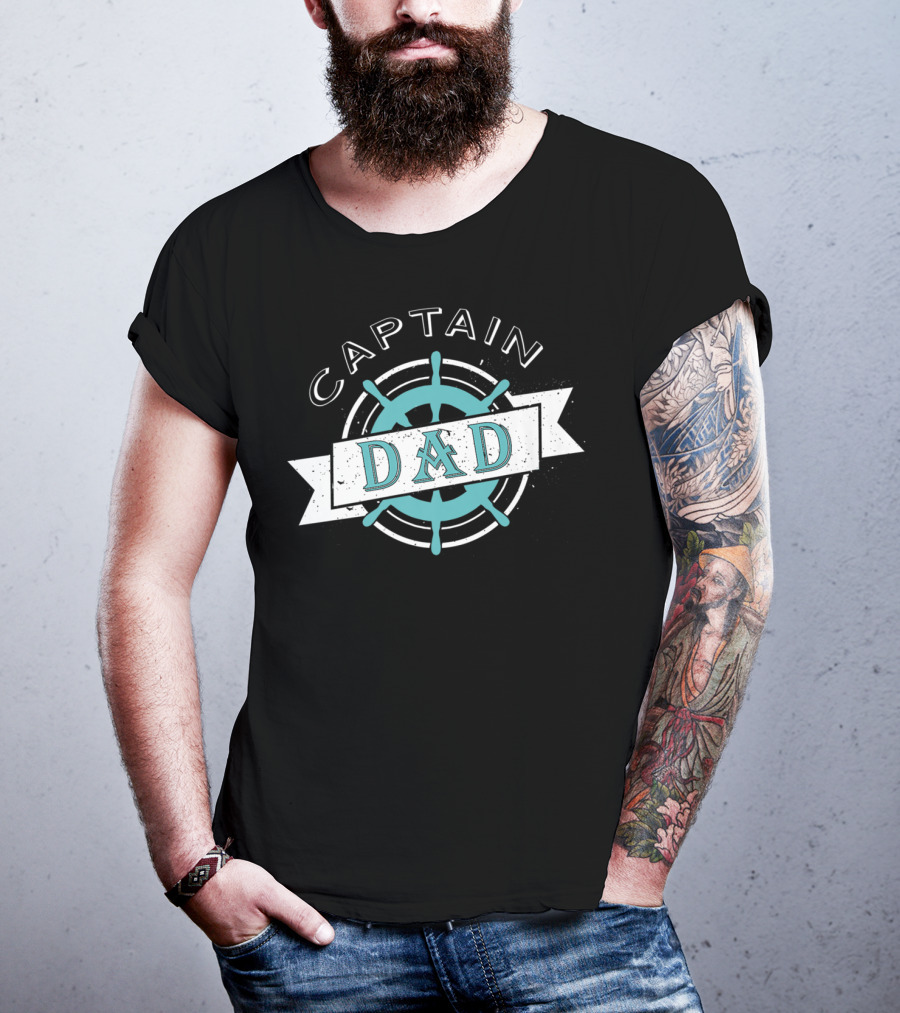 Captain Dad Nautical Sailor Wheel Emblem T-Shirt