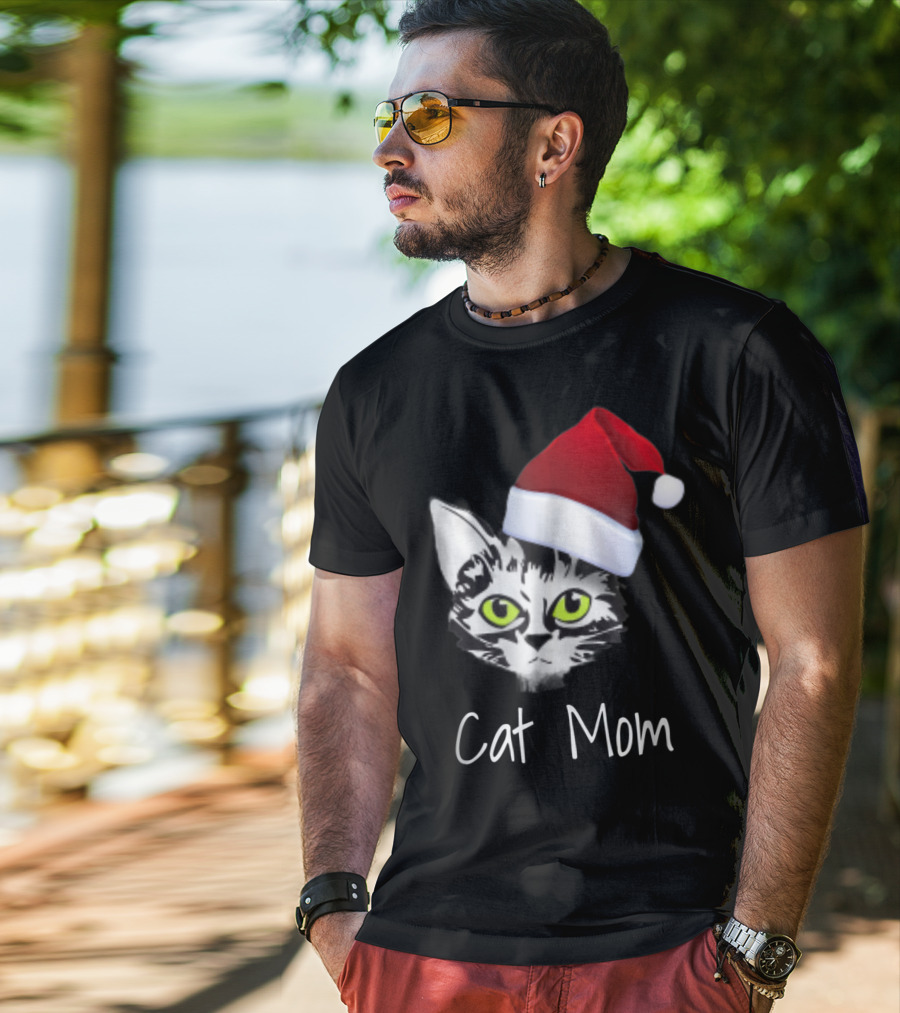 Cat Mom Christmas Santa Hat From Dad Son Daughter80 T-Shirt