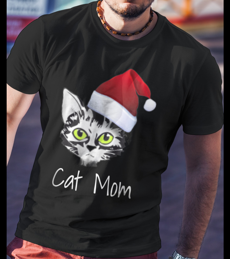 Cat Mom Christmas Santa Hat From Dad Son Daughter80 T-Shirt