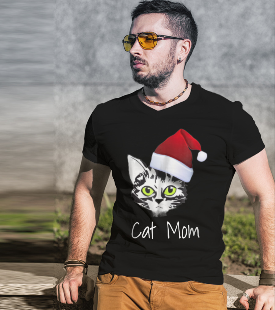 Cat Mom Christmas Santa Hat From Dad Son Daughter80 T-Shirt