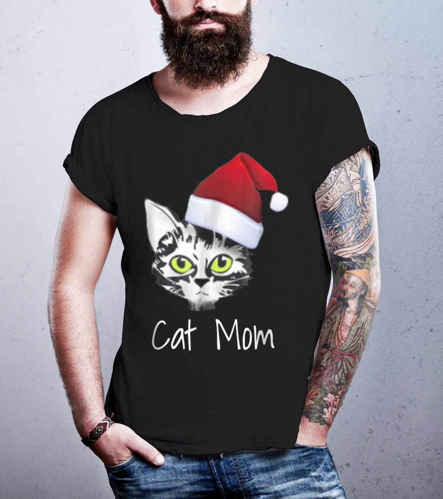 Cat Mom Christmas Santa Hat From Dad Son Daughter80 T-Shirt