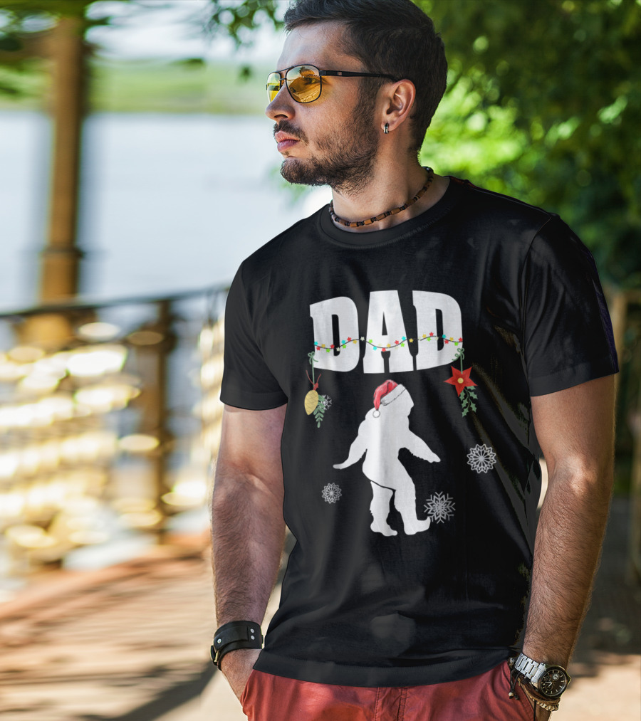 Dad Bigfoot Santa Christmas Family Matching T-Shirt