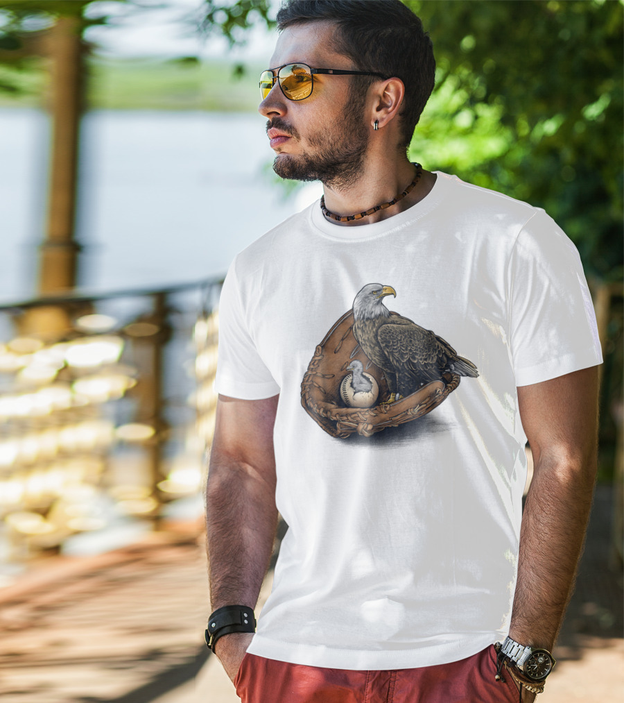 American Baseball Bald Eagle With Glove And Baseball Nestling Kids11 T-Shirt