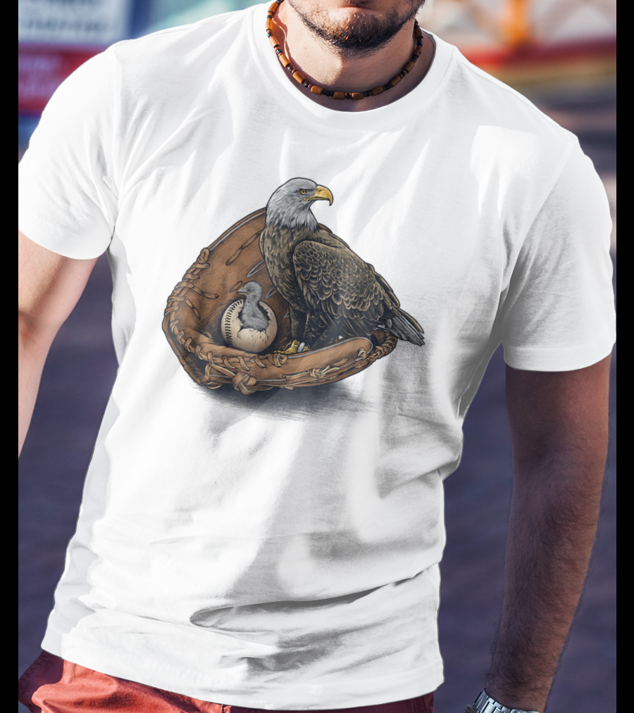 American Baseball Bald Eagle With Glove And Baseball Nestling Kids11 T-Shirt