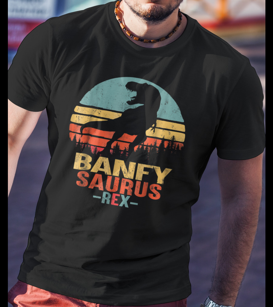 Banfysaurus Rex Dinosaur Men Dad36 Retro Sunset T-Shirt
