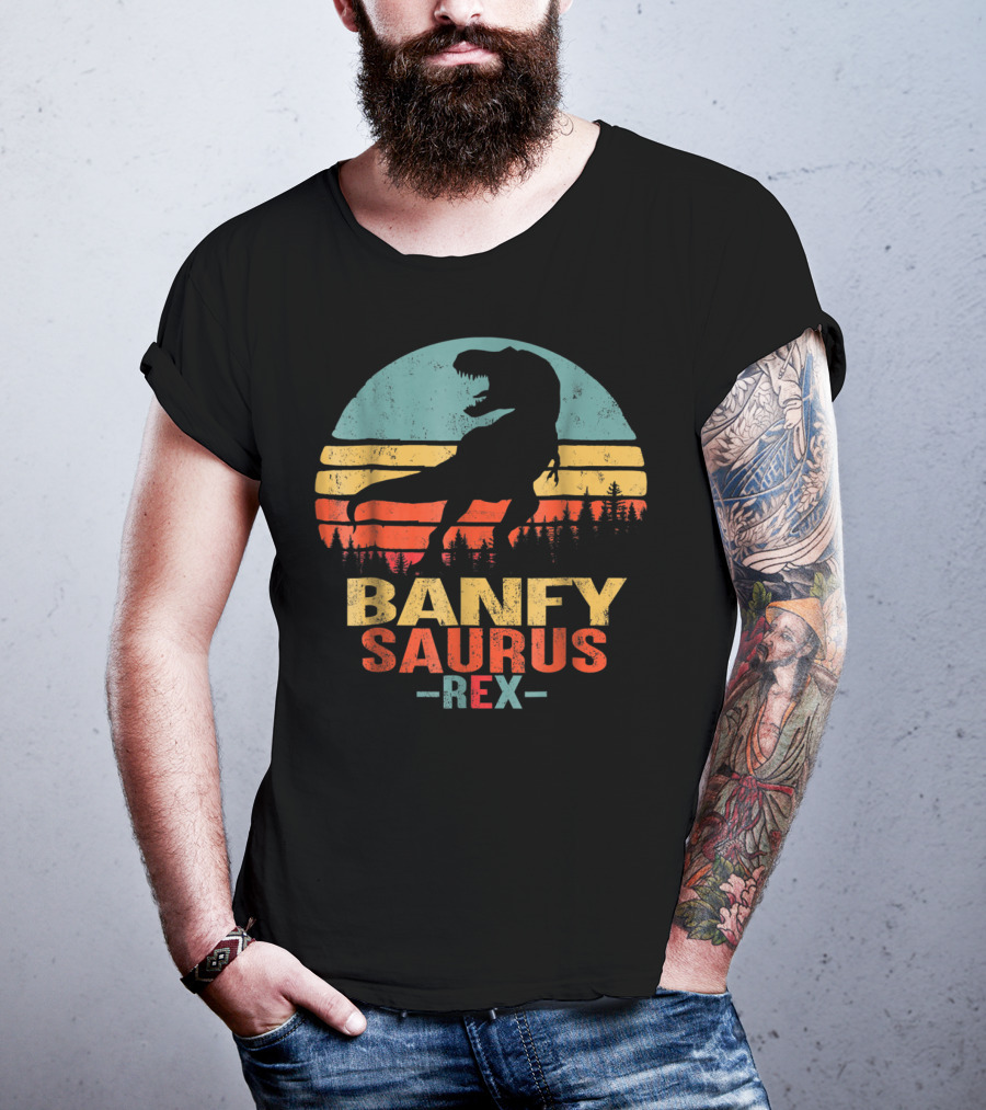Banfysaurus Rex Dinosaur Men Dad36 Retro Sunset T-Shirt