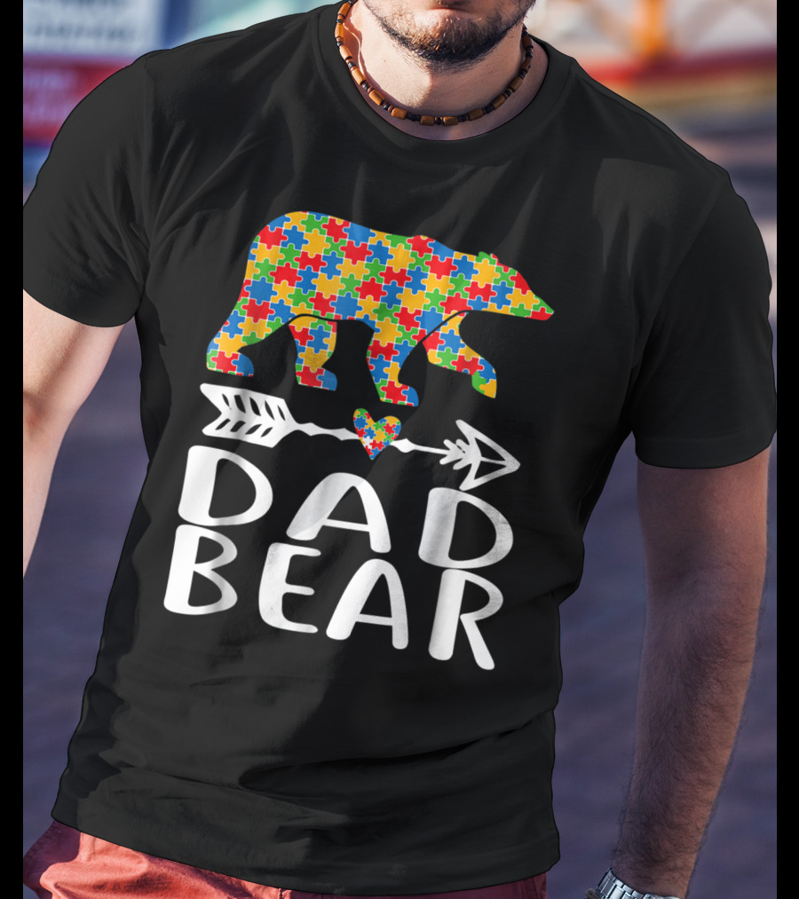 Autism Awareness Bear Puzzle Dad Arrow Heart Family T-Shirt