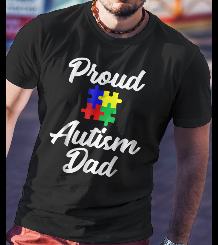 Proud Autism Dad Puzzle Support Men Grandpa Papa T-Shirt