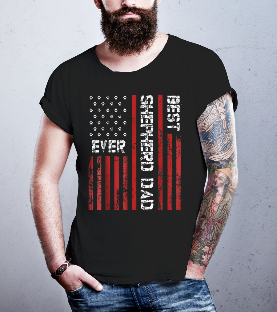 BEST SHEPHERD DAD EVER American Flag Paw Prints T-Shirt