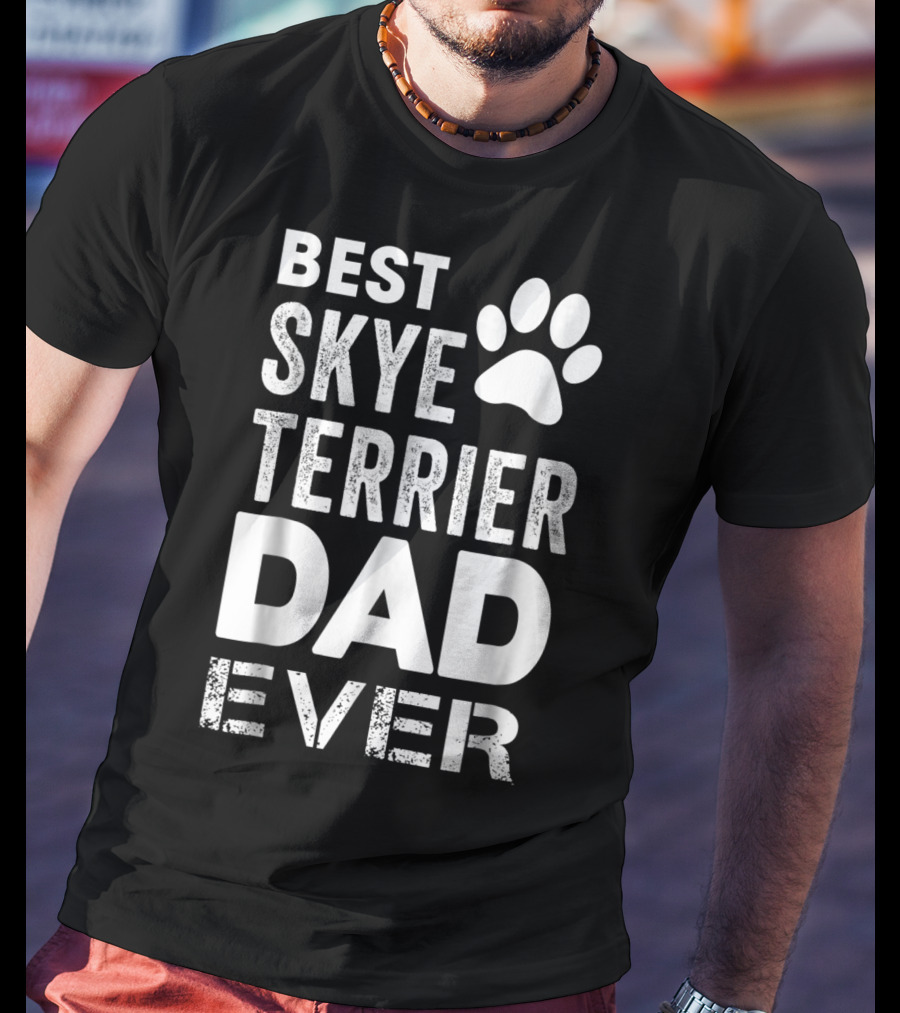 Best Skye Terrier Dad Ever With Paw Prints T-Shirt